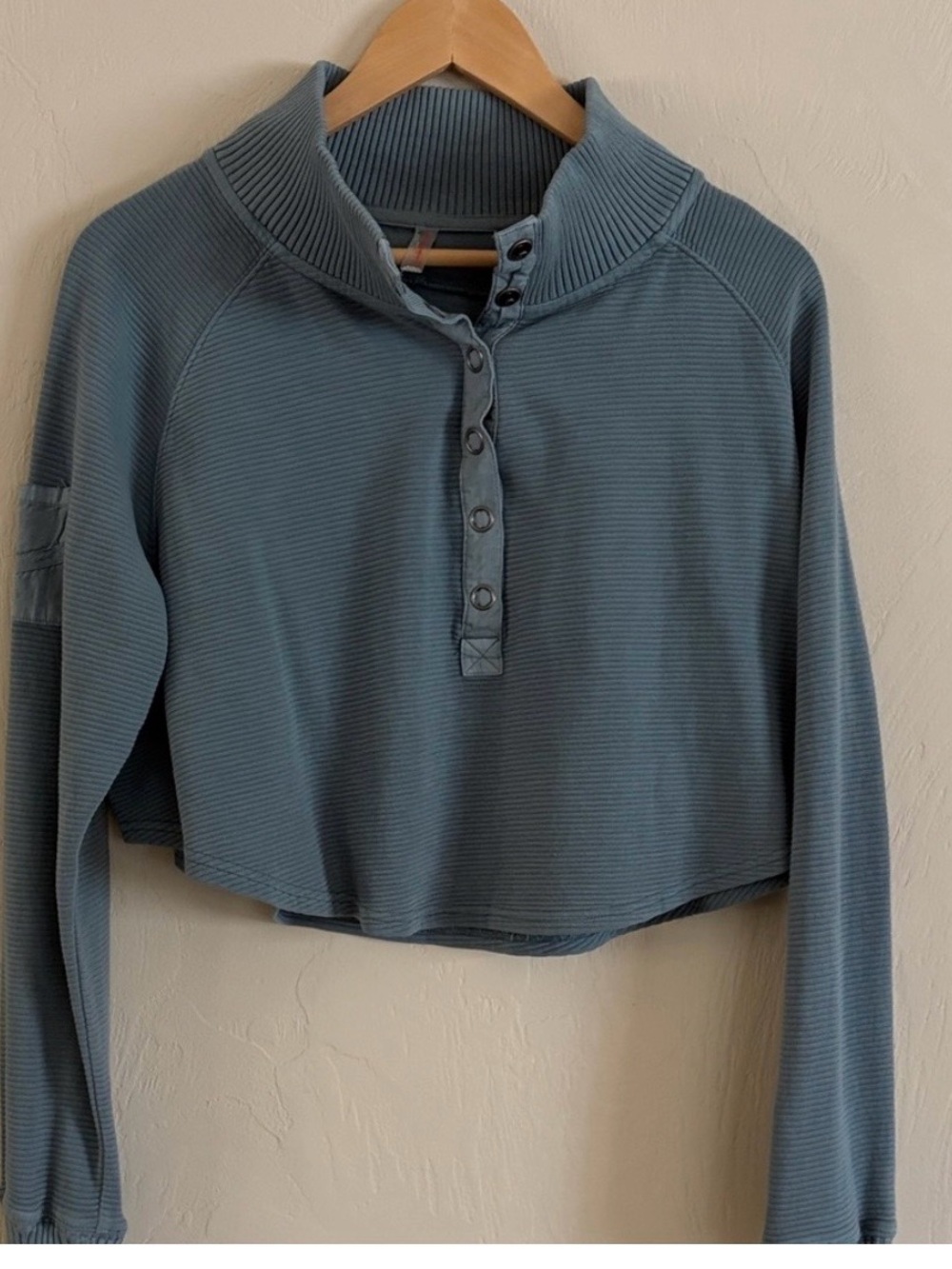 Free People Knit Fly so High Ribbed Henley Cropped Pullover